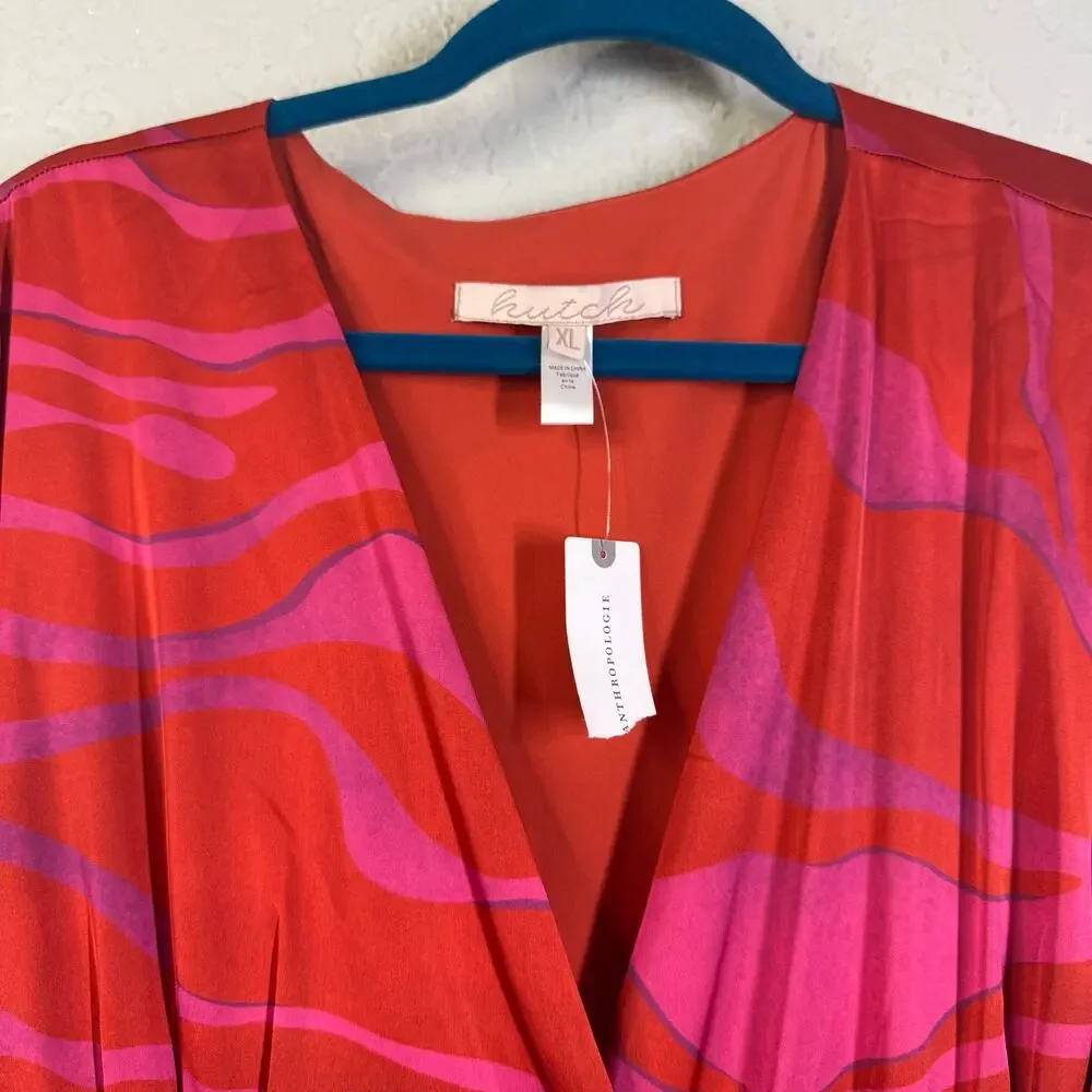 HUTCH ANTHROPOLOGIE Dress XL Ciara Zebra Striped Wrap Puff Sleeve Tie Closure - Picture 5 of 14